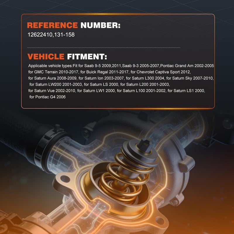 Techie Engine Thermostat 131-158 12622410 Compatible with GMC Terrain 2010-2017,for Chevy Captiva Sport,Cavalier,Equinox,for Saturn 2007-2009 Aura,for Saab 9-3 2005-2007,for Buick Regal 2011-2017 - Image 3